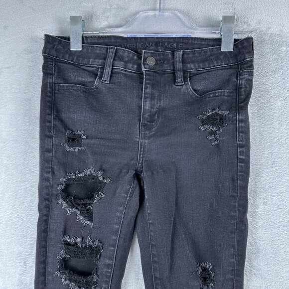 American Eagle Skinny Jeans Women's Size 4R Distressed Next Level Stretch Black - Picture 3 of 12